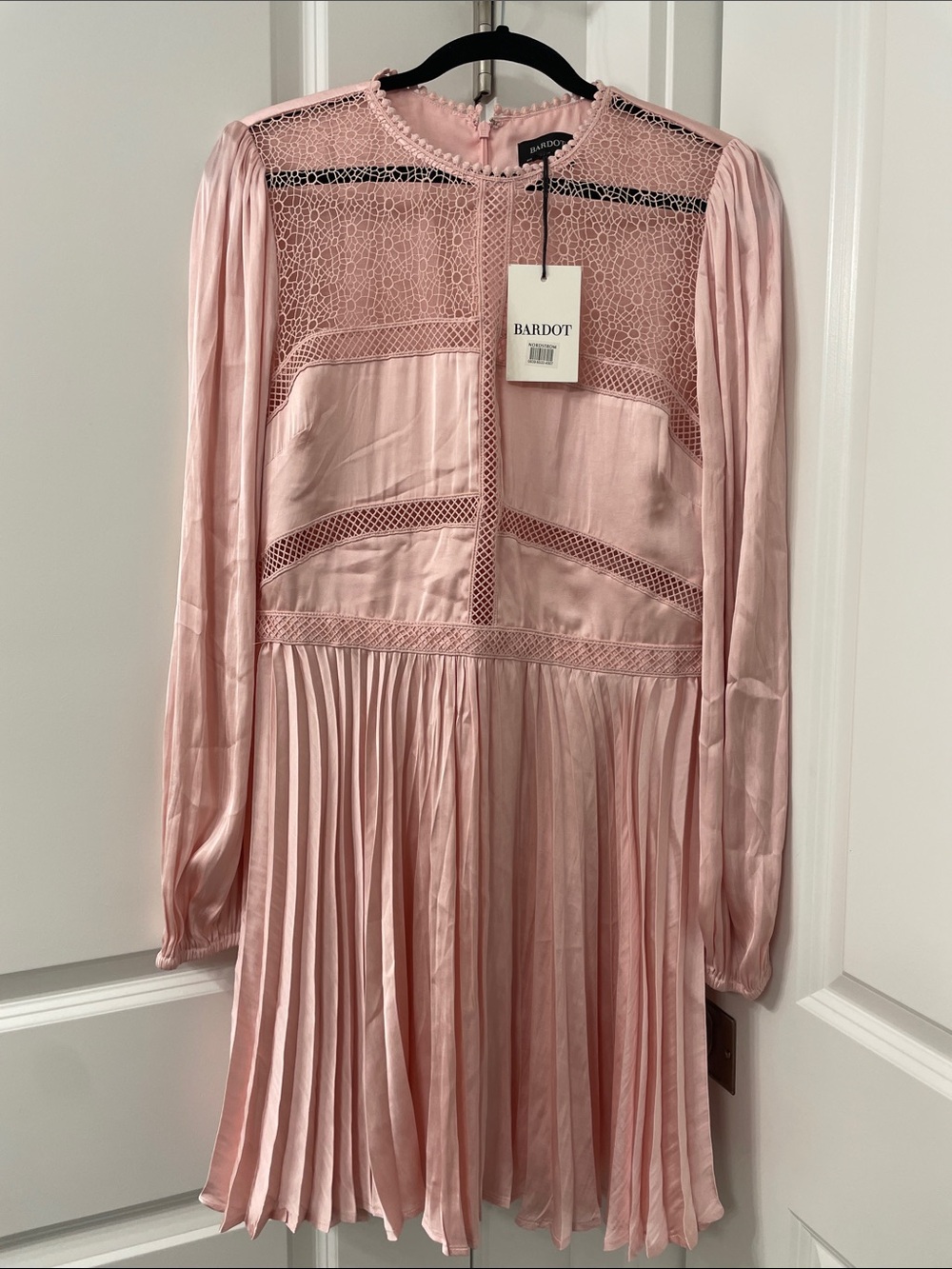 Bardot Soft Pink Lace Yoke Pleated Mini Dress
